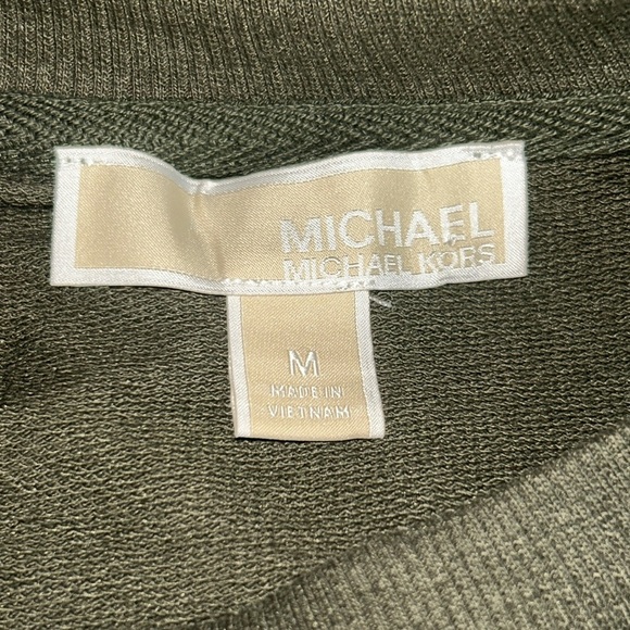 Michael Kors Olive | Army Green Twist Front Hem Pullover Lightweight‎ Sweatshirt - Picture 12 of 13